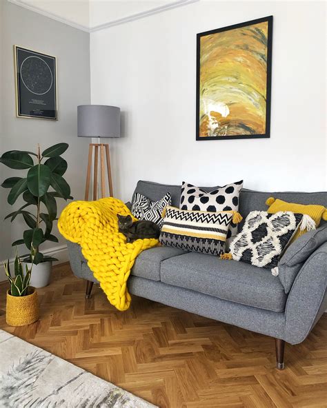 Grey And White Living Room With Yellow And Monochrome Living Room