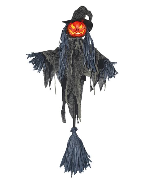Led Pumpkin Scarecrow On Witches Broom Order 🎃 Horror