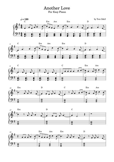 Tom Odell Another Love For Easy Piano Sheet Music Tom Odell