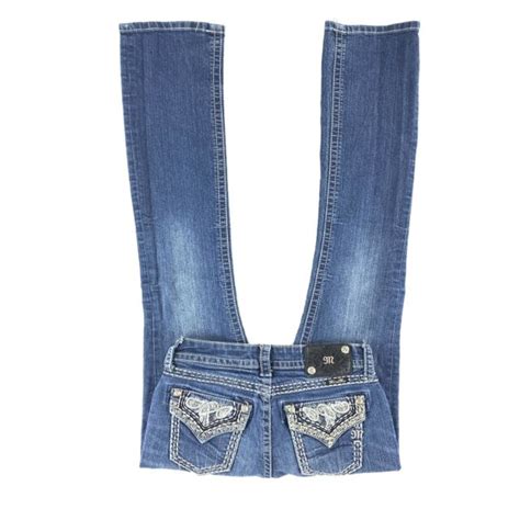 Miss Me Jeans 27 Bootcut Flap Pockets Thick Seam Embellished Denim Blue