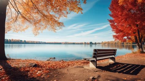 Premium Ai Image Tranquil Lake Surrounded By Vibrant Autumn Foliage