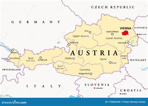Austria Political Map With Capital Vienna And Nine Federated States