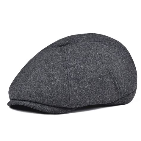 Voboom Grey Mens Cap Herringbone Tweed Wool Blend Newsboy Ivy Hat