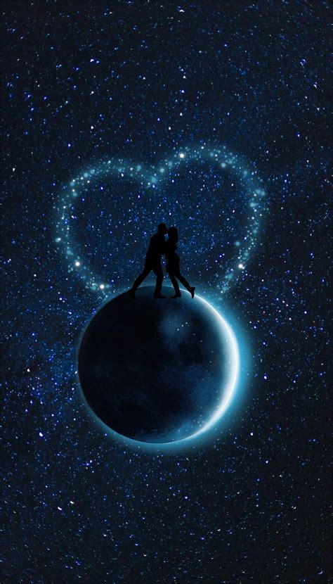 Fondos De Pantalla Cielo Estrellado Pareja Siluetas Amor Planeta