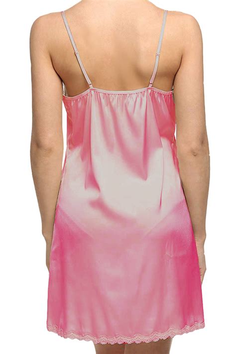 Satin Knee Length Chemise Nightdress Nightie Slip Lace Trim Size 10 20 Ebay