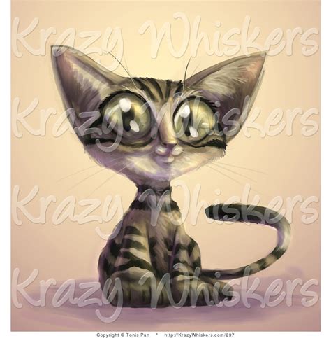 Critter Clipart Of A Cute Brown Tabby Cat With Black Stripes And Large