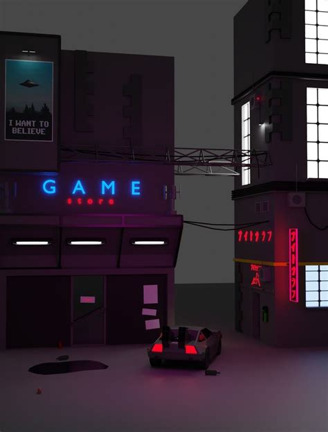 3D Model Cyberpunk Low Poly Street VR AR Low Poly CGTrader