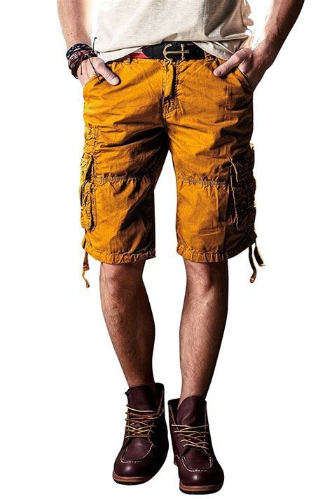 Mens Cargo Shorts 100 Cotton Flat Front Casual Shorts With Pockets Yellow Cq17az3d9qm