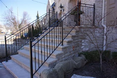 Wrought iron railing sticks design | outdoor metal stair railing | custom . Stairs' Exterior hand Railing | Wrought Iron Railings Toronto