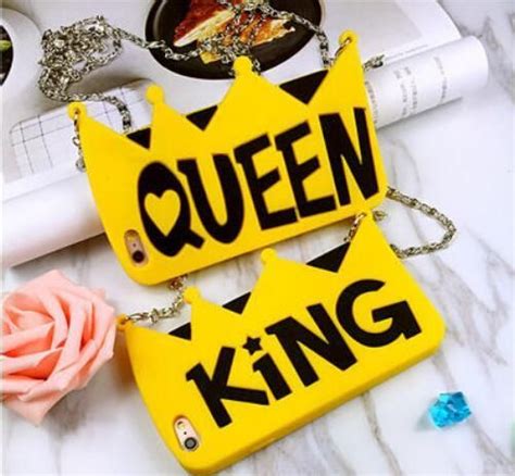 Kingandqueen Crown Soft Tpu Funda Lanyard Strap Iphone Cases For Couple