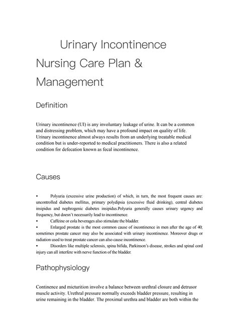 Solution Urinary Incontinence Nursing Care Plan Management Studypool