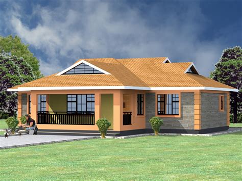 This two bedroom house plan comes with both a front and back porch that adds oomph to its simple look. simple 3 bedroom house plans in kenya |HPD Consult