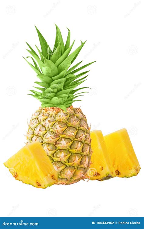 One Whole Pineapple And Pieces Isolated On White Background Stock Photo