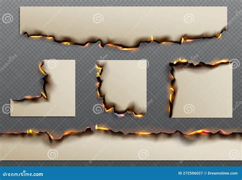Burn Paper Borders Set Of Burnt Pages With Smoldering Fire On Charred Uneven Edges Cartoon