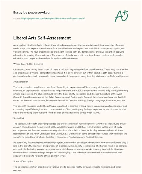 liberal arts self assessment free essay example 1317 words