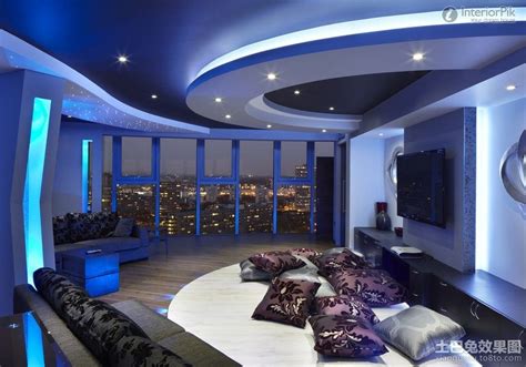 The blue is the hot wire for the lights and the black is for the fan; minimalist living room with gypsum ceiling blue lighting ...