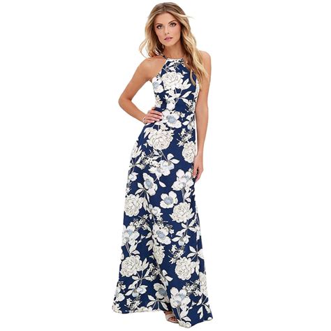 2018 Summer Maxi Long Dress Women Halter Neck Vintage Floral Print Sleeveless Boho Dress 5xl