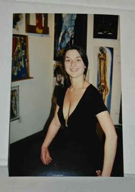 Candid Of Pretty Brunette Woman Busty Low Cut Top Vintage Photograph