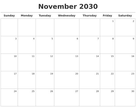 November 2030 Calendar Maker