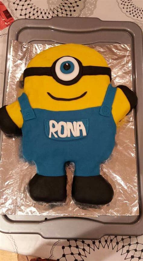 You get to think about what they would like and what would make them happy. Simple minion cake. 2 large rectangular cakes sandwiched and the top rounded. 5 mini rectangular ...