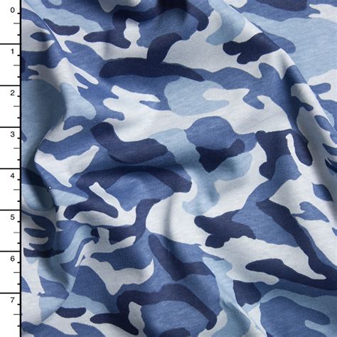 Cali Fabrics Blue Camouflage Lightweight Jersey Print Fabric By The Yard