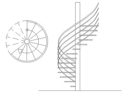 Spiral Stair Plan And Section Layout File Cadbull