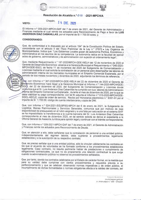 ResoluciÓn De AlcaldÍa N°015 2021 Mpchpdf Docdroid