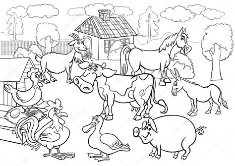 Farm Animals Cartoon For Coloring Book — Stock Vector