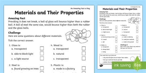 Free Materials And Their Properties Ks Worksheets Science Resources