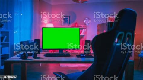 Powerful Personal Computer Gamer Rig With Mock Up Green Screen Monitor