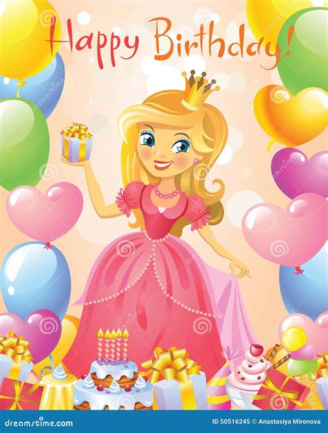 Happy Birthday Princess Greeting Card Stock Vector Image 50516245