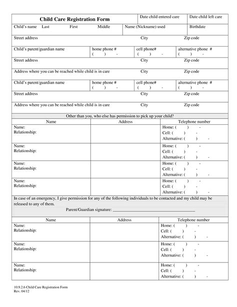 Printable Childcare Registration Form Templates At