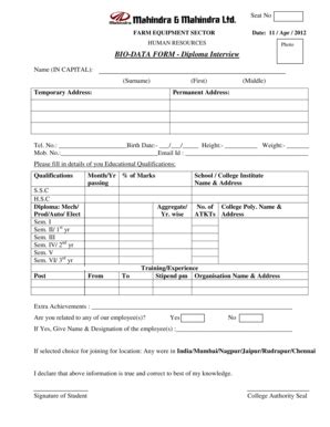 After going through your biodata the employer should want to. 20 Printable bio data form for interview Templates - Fillable Samples in PDF, Word to Download ...