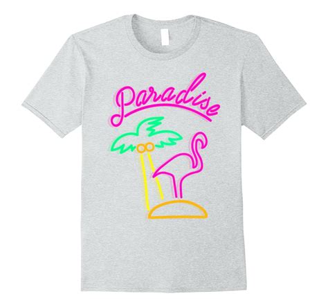 Retro Neon Sign Paradise Flamingo Palm Tree Graphic T Shirt Cl Colamaga