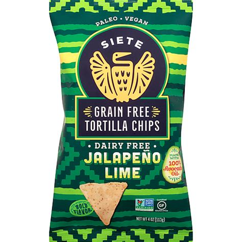 Siete Grain Free Jalapeno Lime Tortilla Chips 4 Oz Snacks Chips
