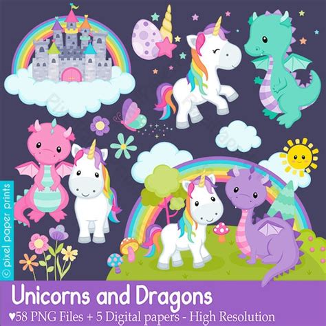 Unicorns And Dragons Unicorn Clipart Rainbow Clip Art By Pixel
