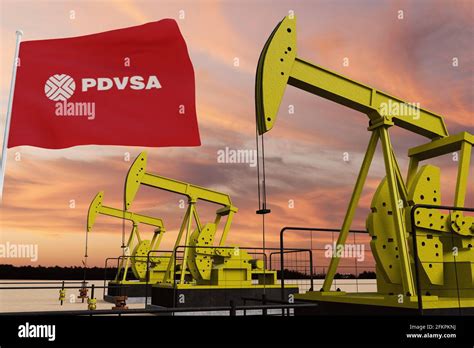 Nice Pumpjack Oil Extraction And Cloudy Sky In Sunset With The Pdvsa