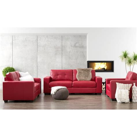 Corliving Club 3 Piece Tufted Red Bonded Leather Sofa Set Lzy 151 Z1