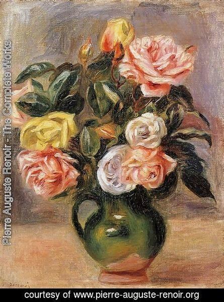 Pierre Auguste Renoir Bouquet Of Roses In A Green Vase Painting