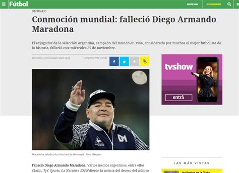 Así Reflejaron Los Principales Portales Del Mundo La Muerte De Diego Maradona “se Fue Un Genio