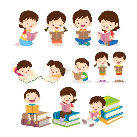 Libros De Lectura De Los Niños En La Biblioteca Ilustración Del Vector