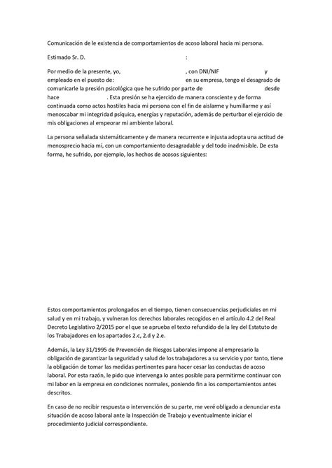 Modelo Carta Hostigamiento Laboral 2021 Idea E Inspiración