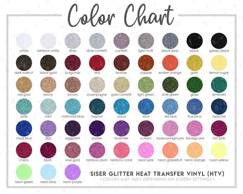 Siser Glitter Htv Color Chart 57 Colors Semi Editable Psd Etsy