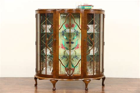 The cabinet features a single cabinet door opening to two glass. English Art Deco 1930's Vintage Curio Display Cabinet ...