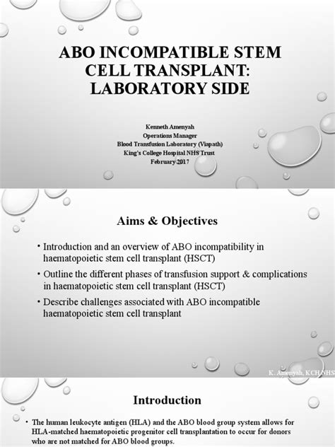 Abo Incompatible Stem Cell Transplant Laboratory Side B Pdf