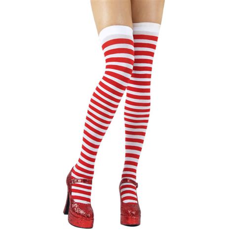 Red And White Striped Thigh Highs Code 6903 Scalliwags Costume Hire