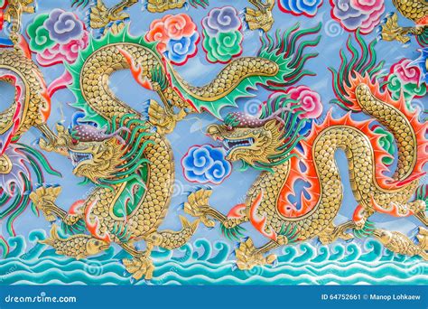 Painting Of Dragon On The Wall In Chinese Temple Stock Image Image Of