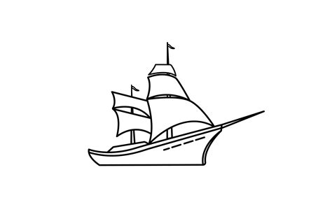 Sailing Ship Line Art Style Design Afbeelding Door Kidsidestudio