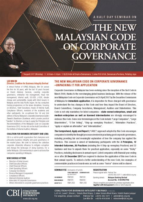 This new code is an important milestone in malaysia's continued journey in promoting good governance to ensure the sustainability and resilience of the capital market. Malaysian Code on Corporate Governance 2017 (MCCG17 ...