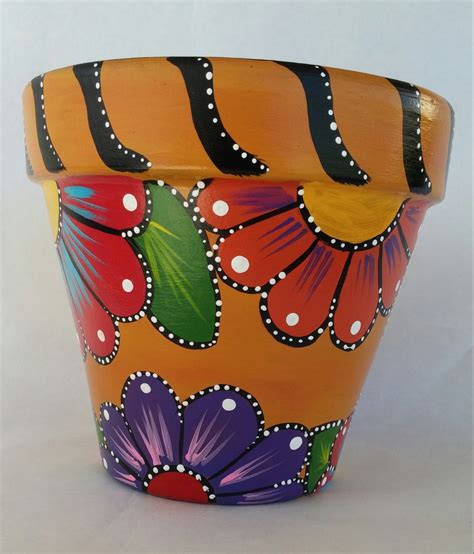 Painted Clay Pot Hand Painted Flowerpot Patio Decor Painted